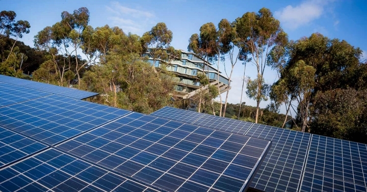 Battery systems allow for the integration of renewable energy sources like solar power by storing excess energy from midday and discharging that energy in the evening after the sun is no longer shining. Credit Erik Jepsen.