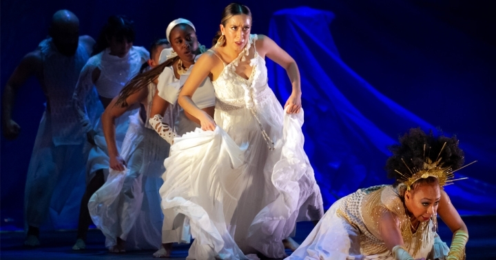 Dancers in the performance Azucar perform at the Epstein Family Amphitheater