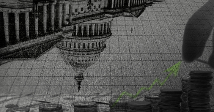 Concept looking at the direct relationship between Congress, the economy, stock trading, and personal wealth