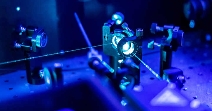 blue laser light being passed through a series of mirrors