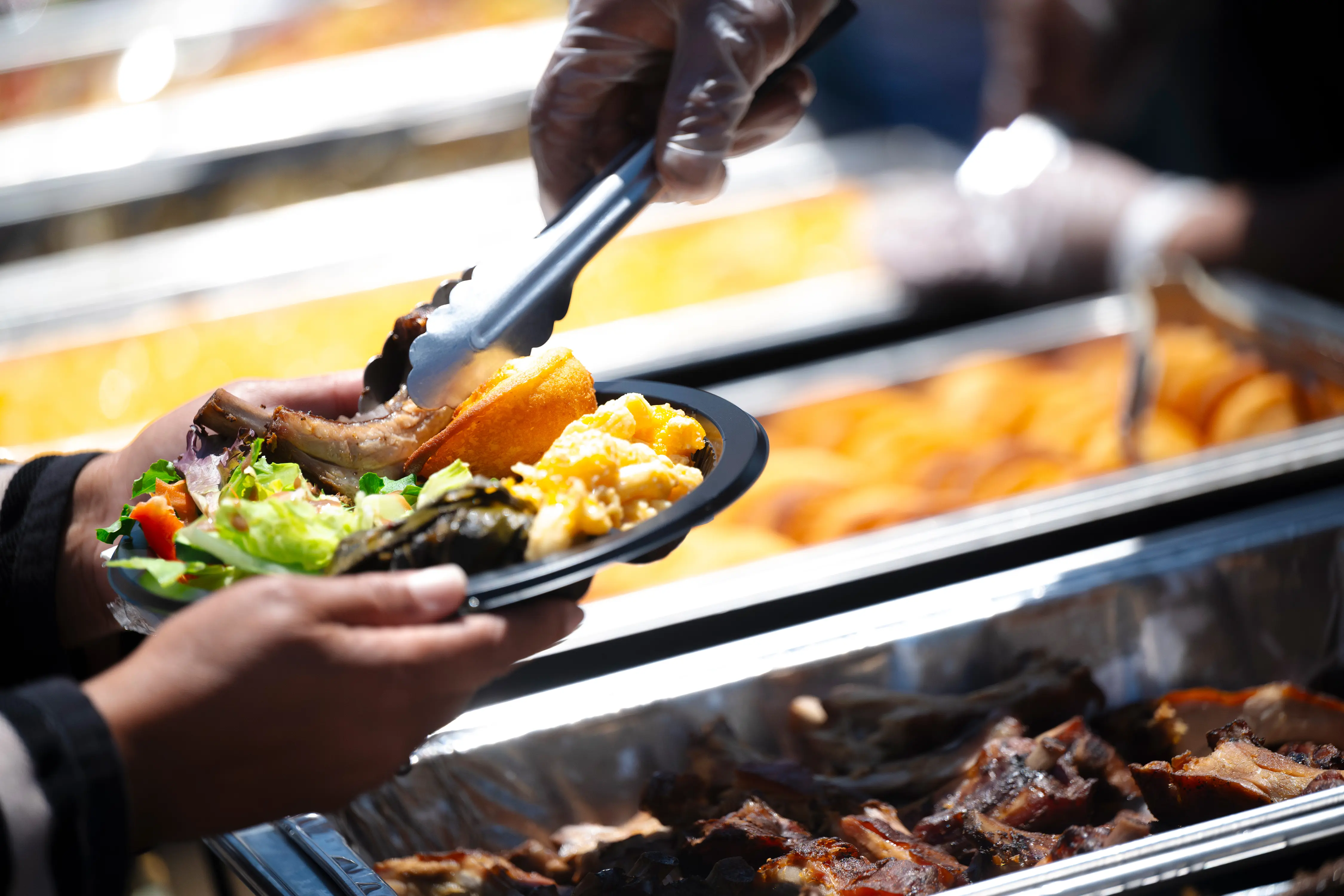 Close up of trays of food