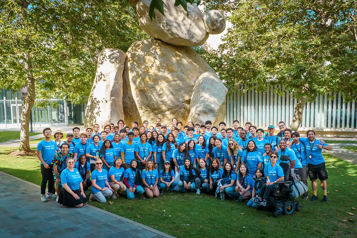 The 2024 Transfer Prep cohort in front of the Bear statue.