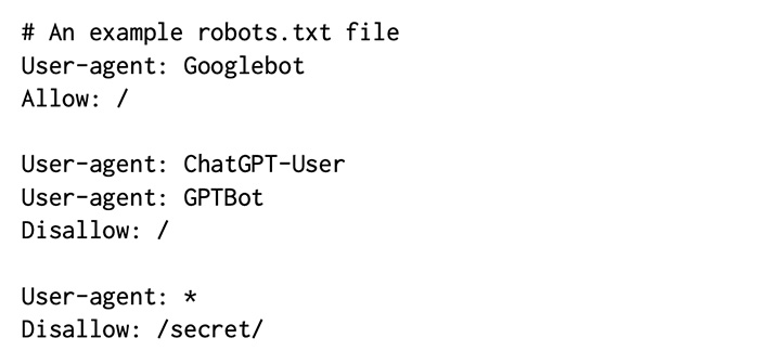 Picture of an example of robots.txt file 