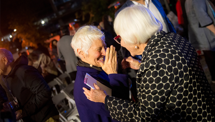 Ann Hamilton laughs with former Stuart Collection Director Mary Beebe
