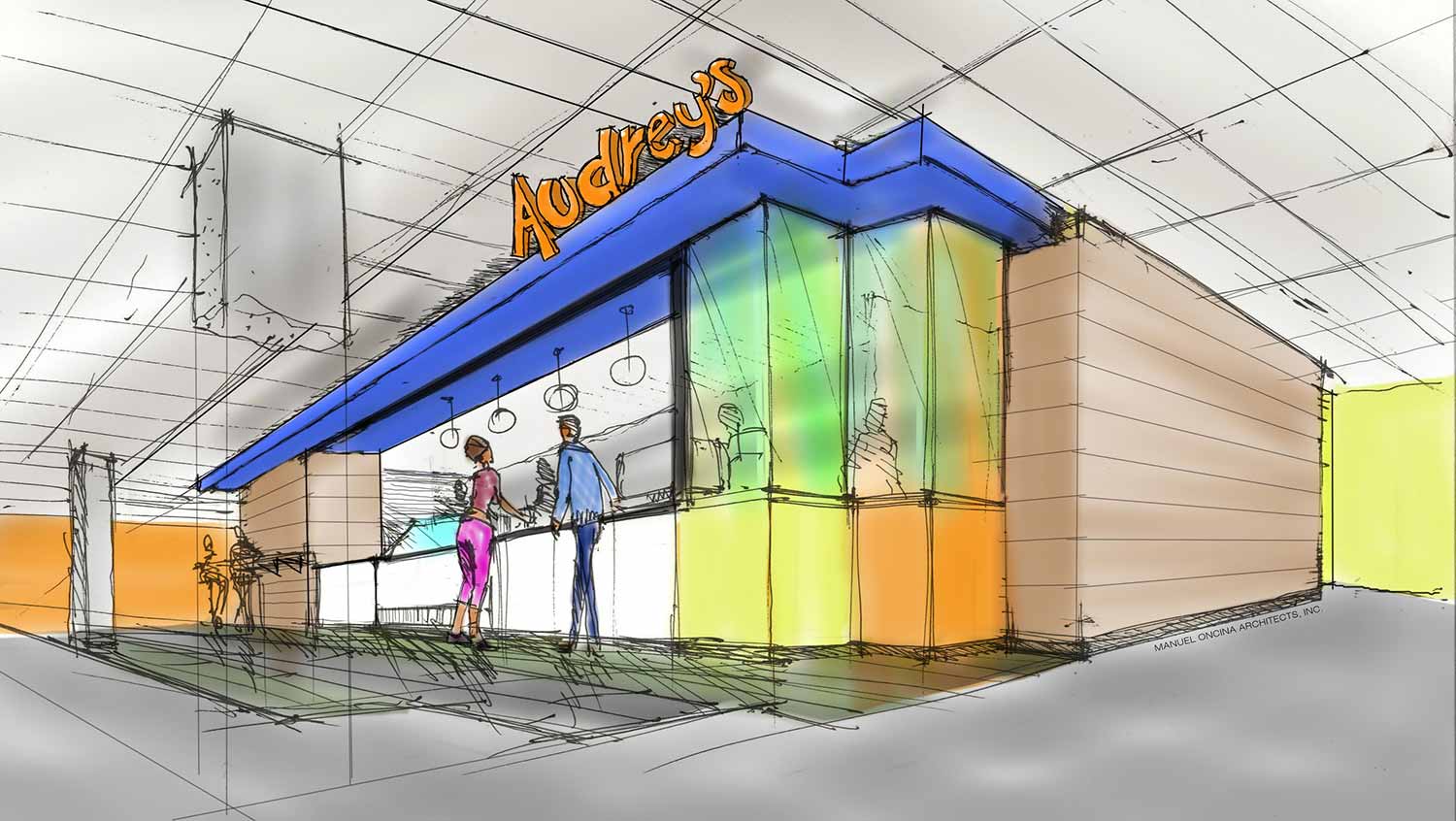 Image: A working drawing of what the café space will look like as of now.