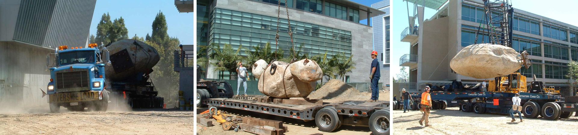 Three-image collage of Bear boulders on truck beds