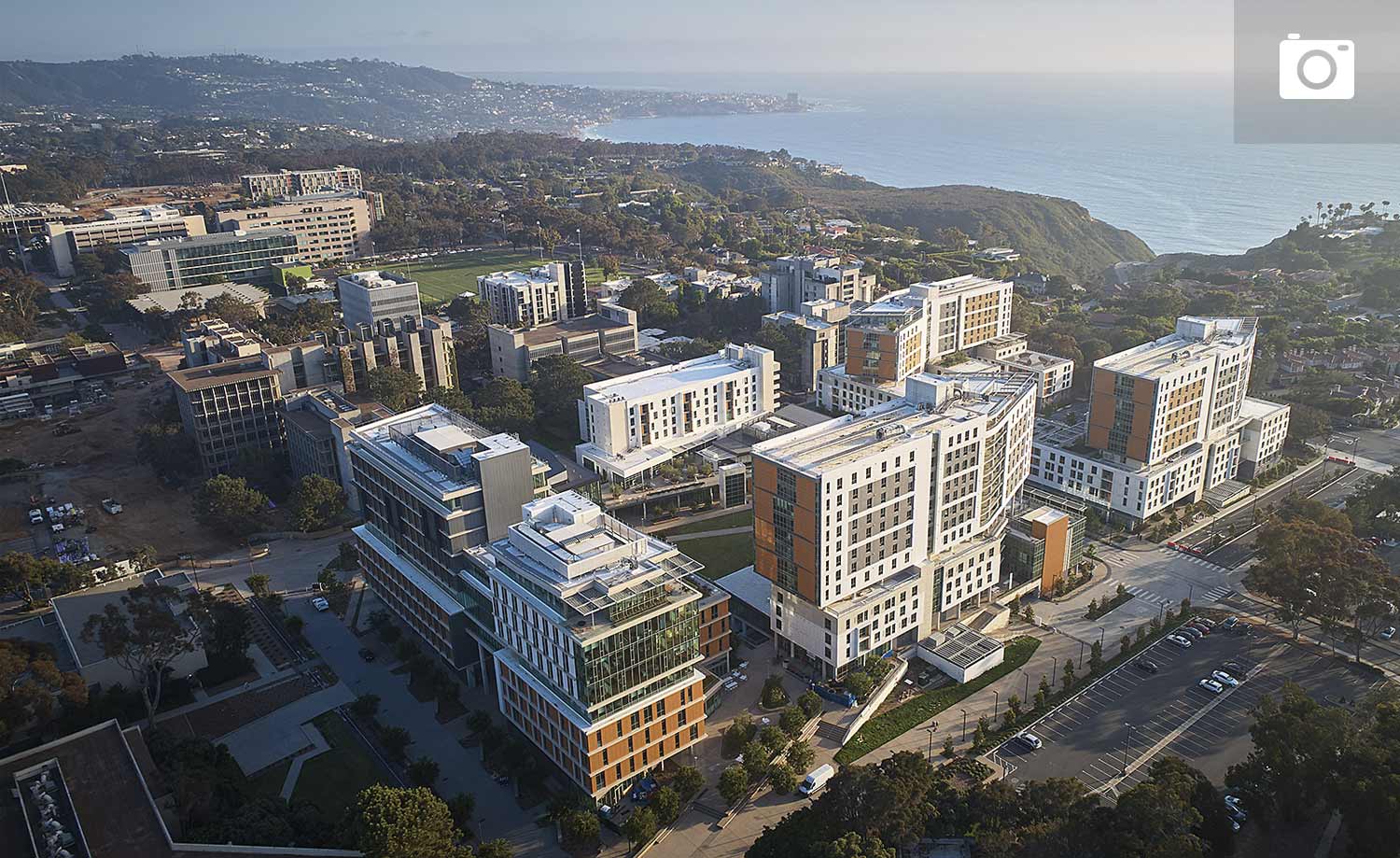 Aerial view of the North Torrey Pines Living and Learning Neighborhood.