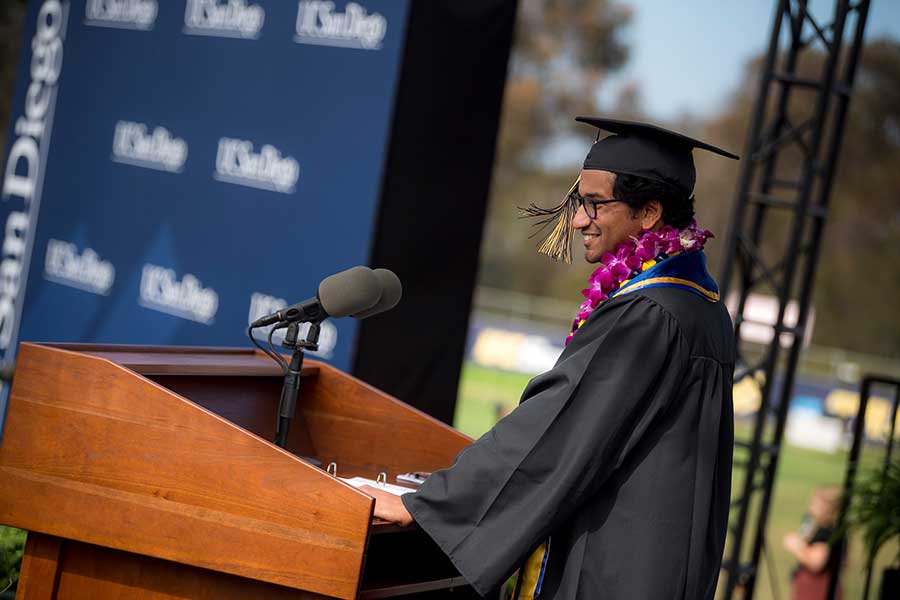 Alumnus and student keynote speaker Adarsh Parthasarathy.