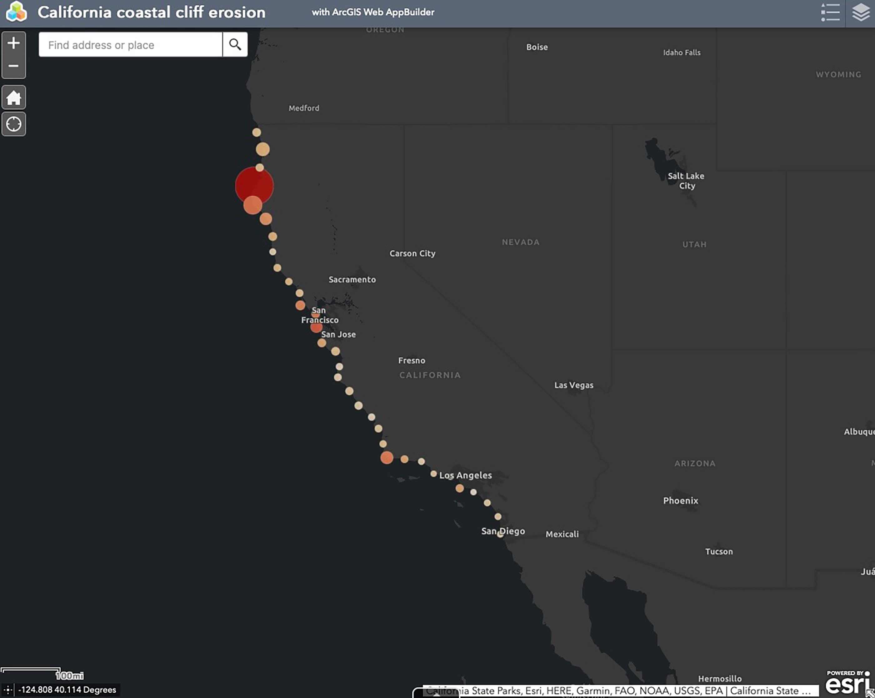 The California Coastal Cliff Erosion Viewer displays observed cliff retreat throughout the state.