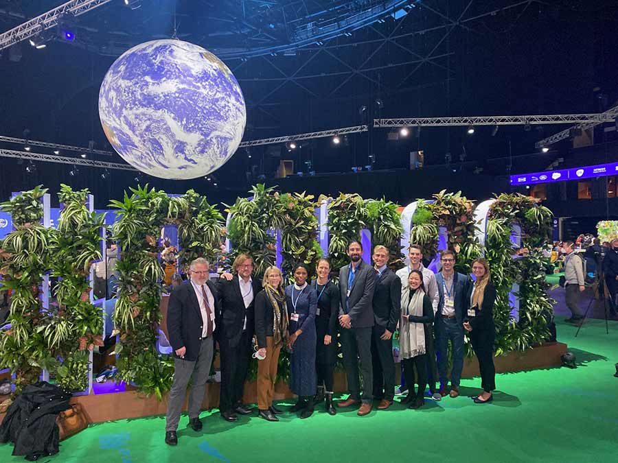 Scripps Oceanography and UC San Diego School of Global Policy and Strategy students and staff pose during COP26 climate talks in Glasgow, Scotland.