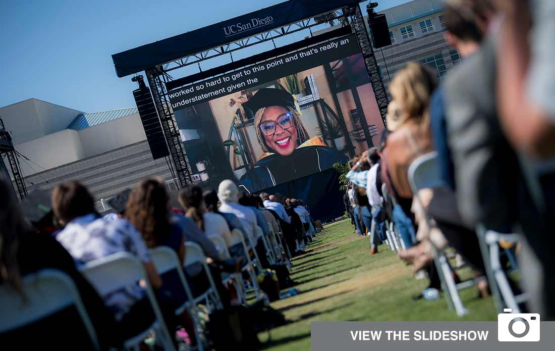 Commencement speaker Alicia Garza in recorded keynote.