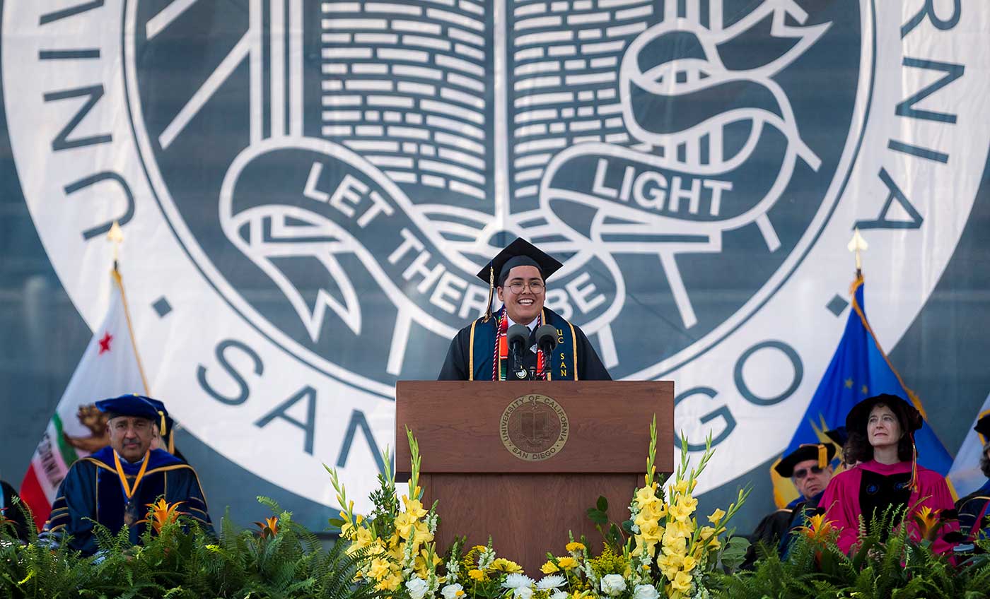 Student speaker  Anthony Lucas Lima at the 2022 commencement ceremony.