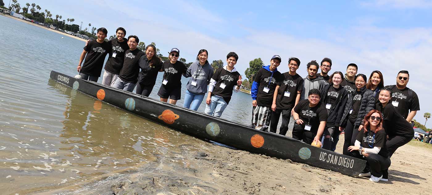 UC San Diego canoe team with their canoe.
