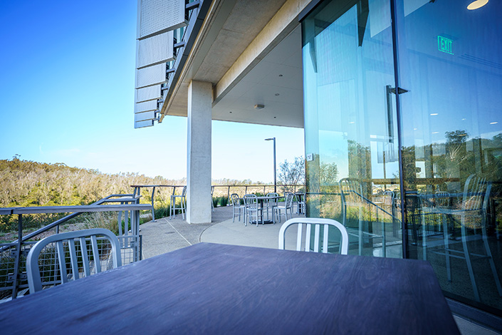 The Charles Lee Powell Foundation Terrace that surrounds the new cafe offera sweeping views of the adjacent canyon.