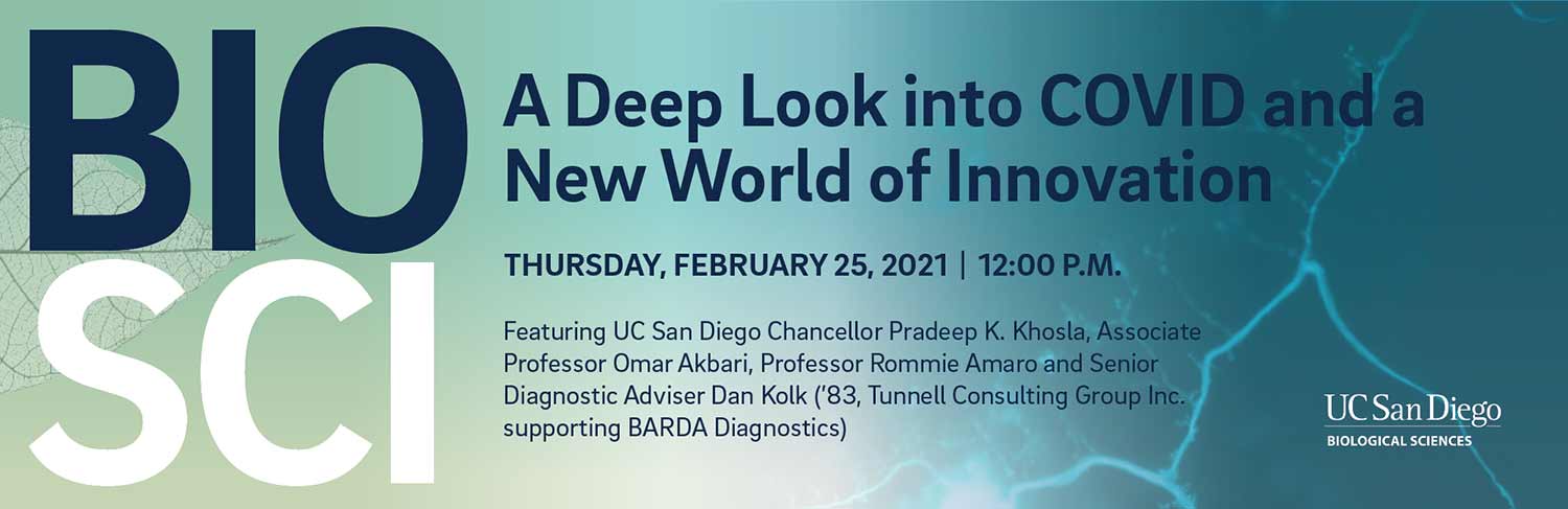 A Deep Look into COVID and a New World of Innovation. Feb. 25 ant 12:00 p.m. graphic.