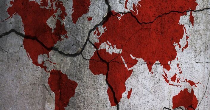 Conceptual image showing spread of authoritarianism on world map