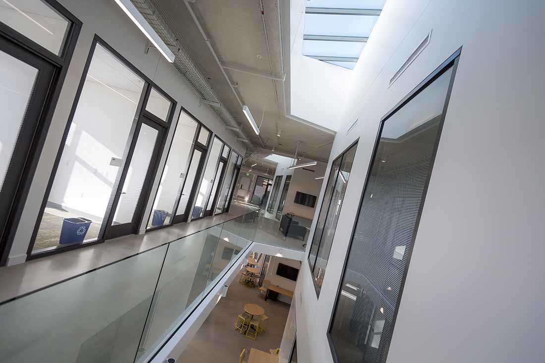 The fourth floor of the Design and Innovation Building provides communal space.