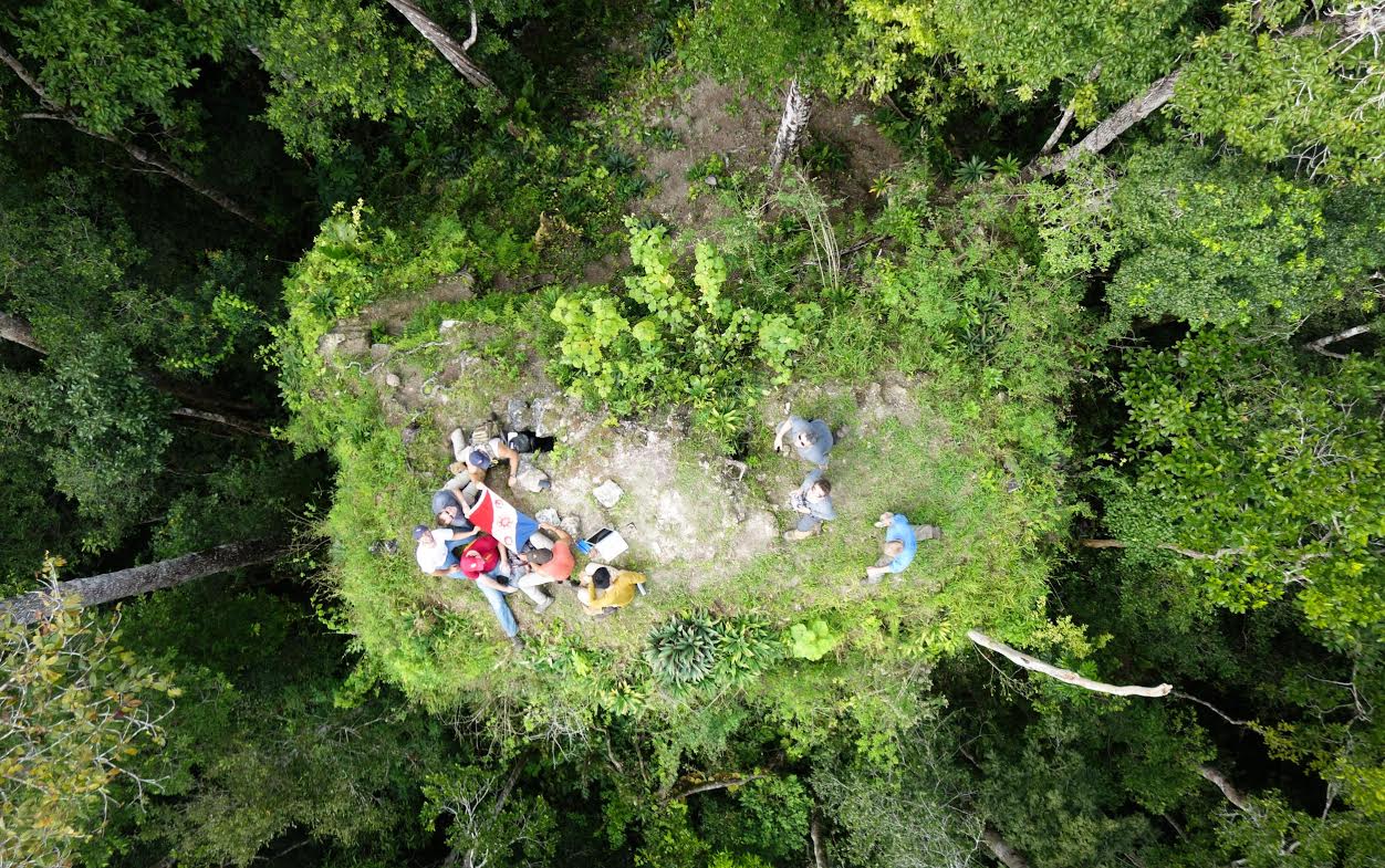 An aerial view of ruins at El Zotz