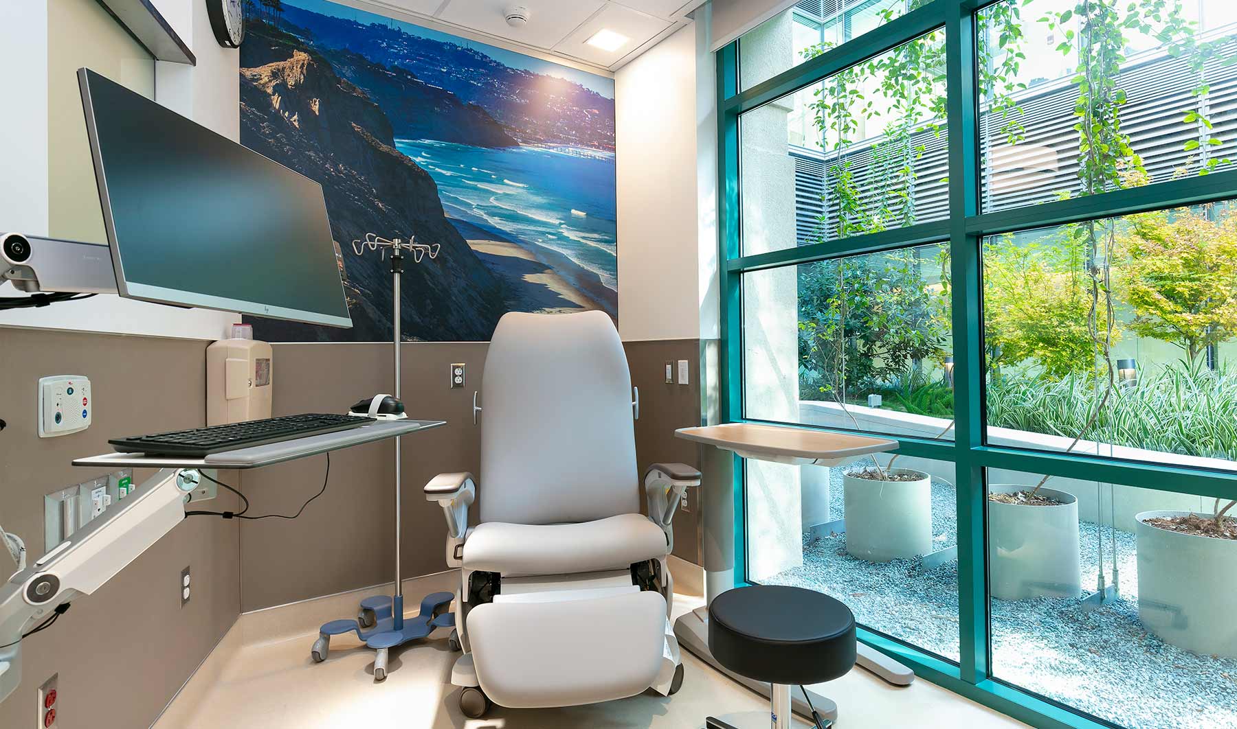 Exam room within the Gary and Mary West Senior Emergency Care Unit at Jacobs Medical Center at UC San Diego Health in La Jolla.