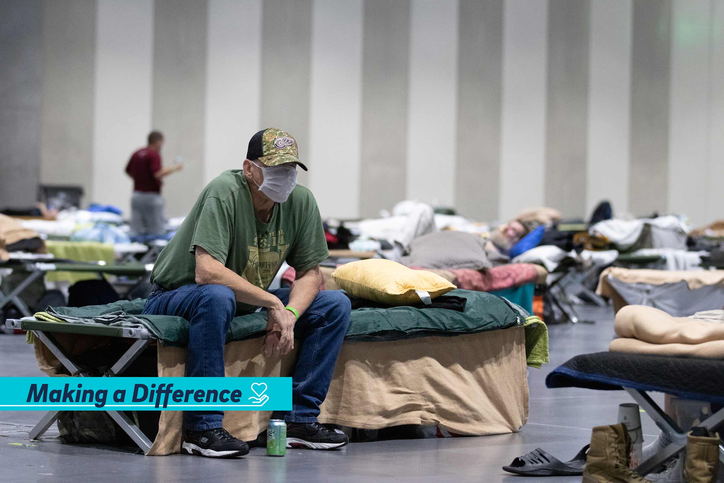 homeless residents being sheltered at the San Diego Convention Center during social distancing