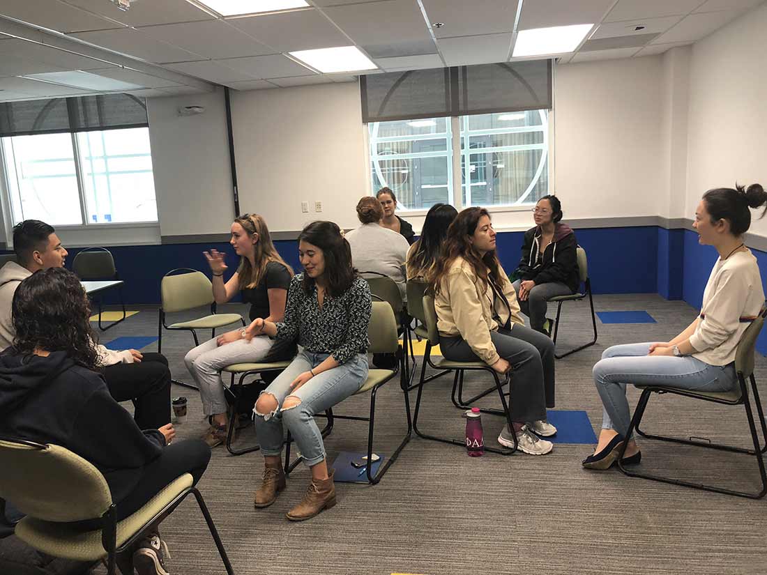 UC San Diego students take part in community building dialogue circles.