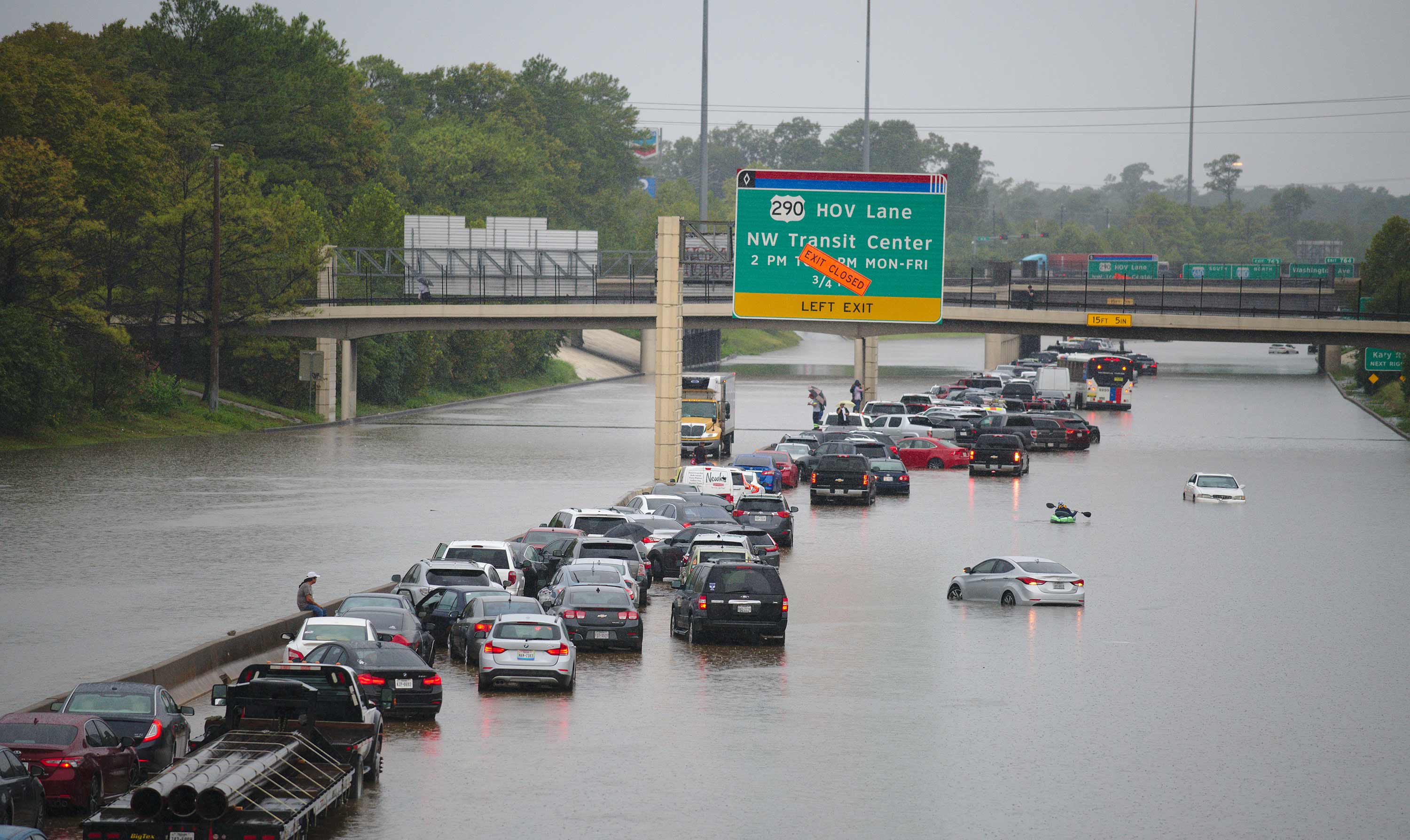 Tropical Storm Imelda causes closure of Interstate 10 in Houston, Texas in 2019.