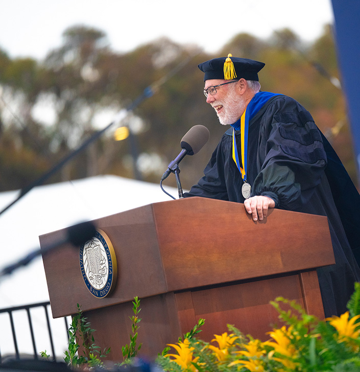 Fred Ramsdell speaks at podium.