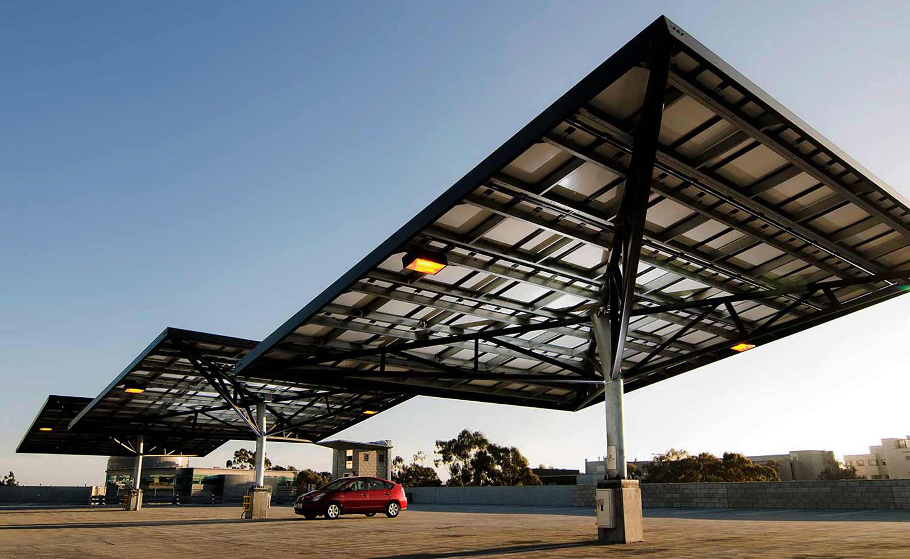 Solar trees on the top floor of the Gilman Parking structure.