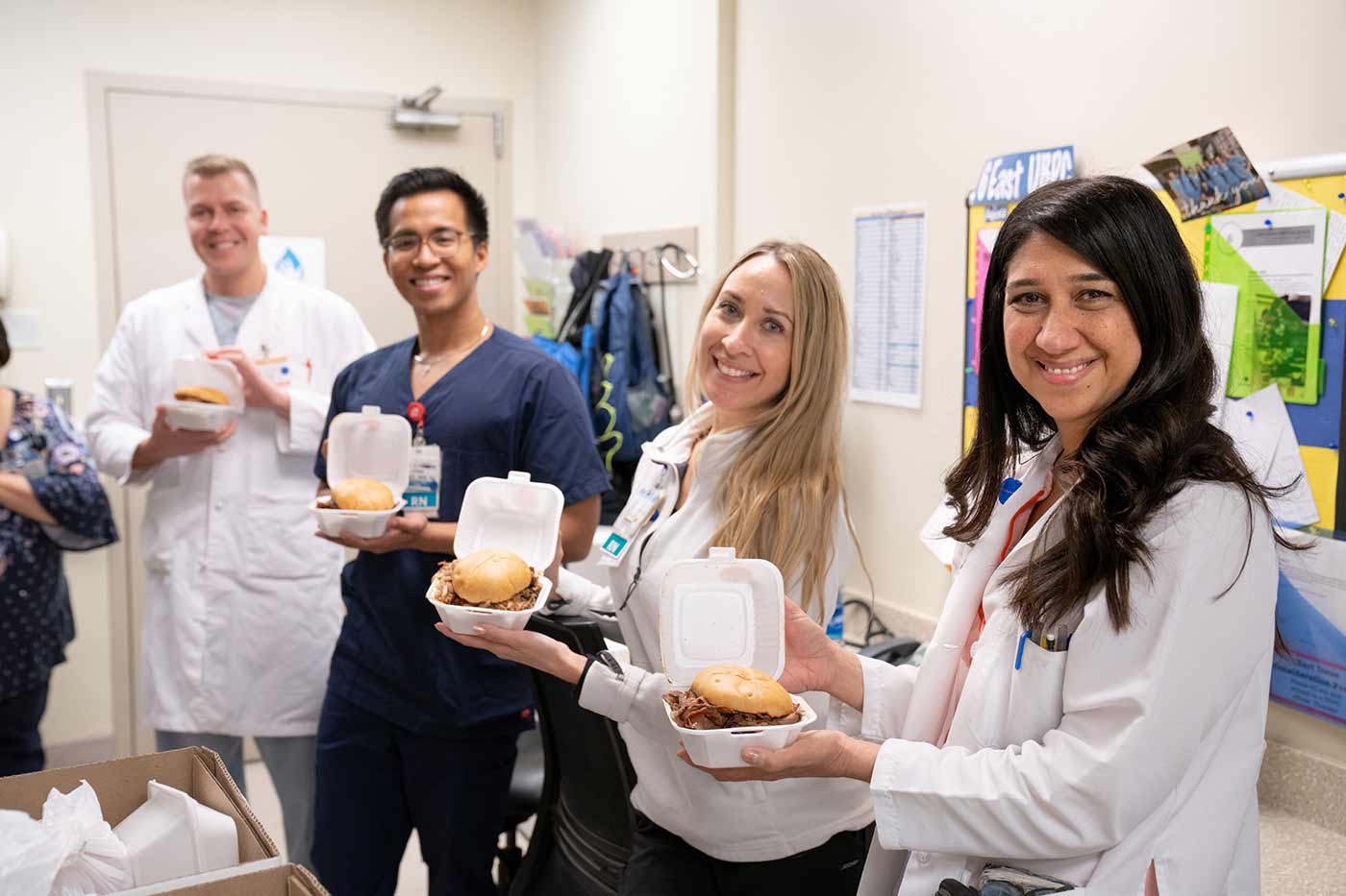 Health workers with donated food