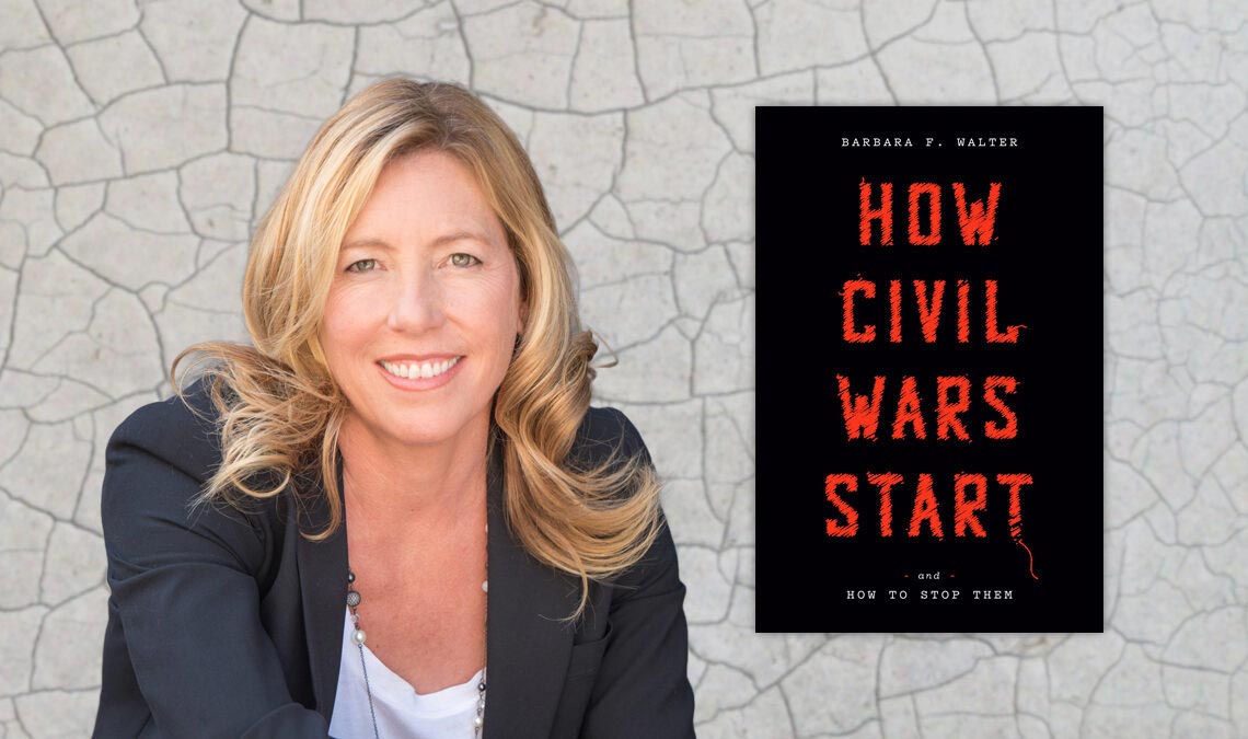 Barbara F. Walter with her book cover How Civil Wars Start and How to Stop Them.