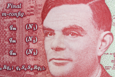 Alan Turing - a closeup portrait from English money - pound