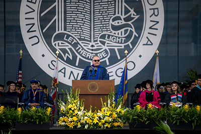 UC Regent John Perez speaking at commencement