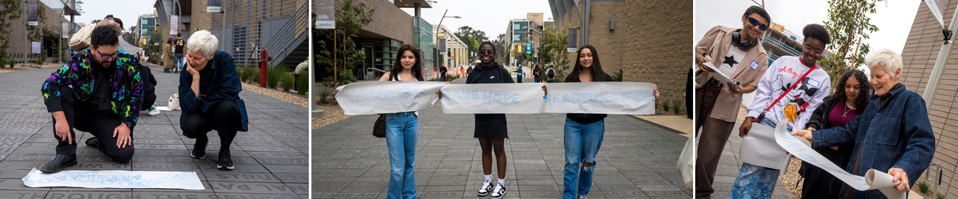 A group of three images that show the art rubbings students made at the KAHNOP pathway