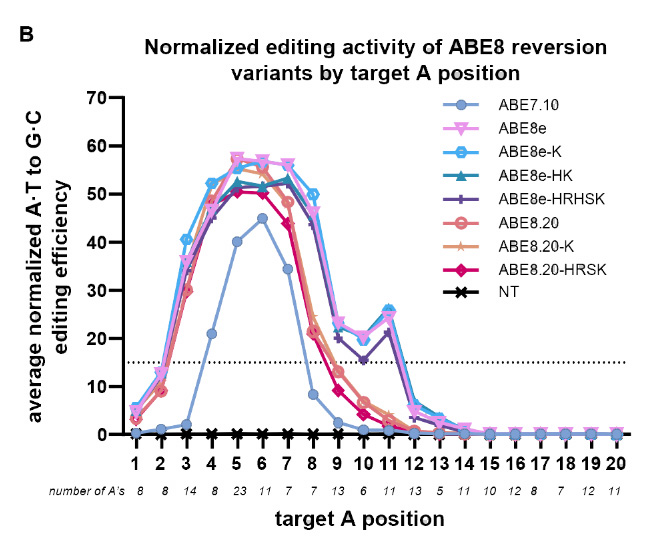 line graph showing ABE editing efficiency against size of editing window
