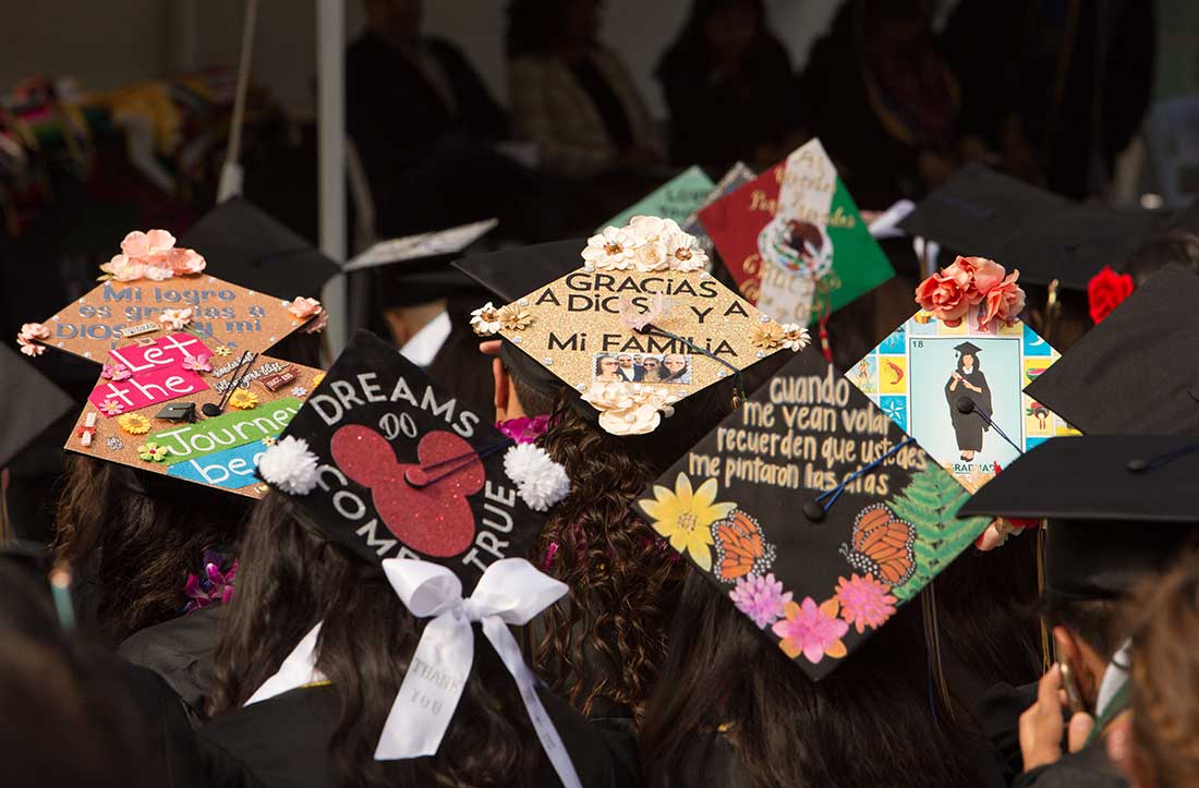 mortarboards at a past graduation.