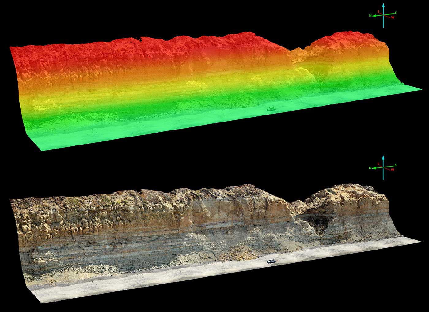 LiDAR scanning creates high resolution spatial maps of the cliff face and beach elevation.