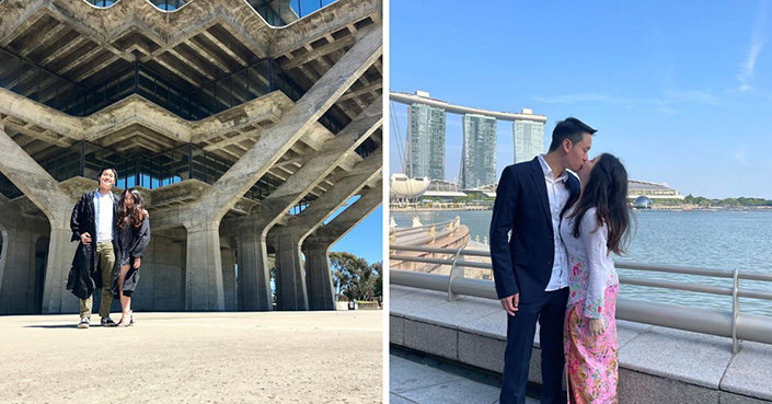 Two image collage of couple
