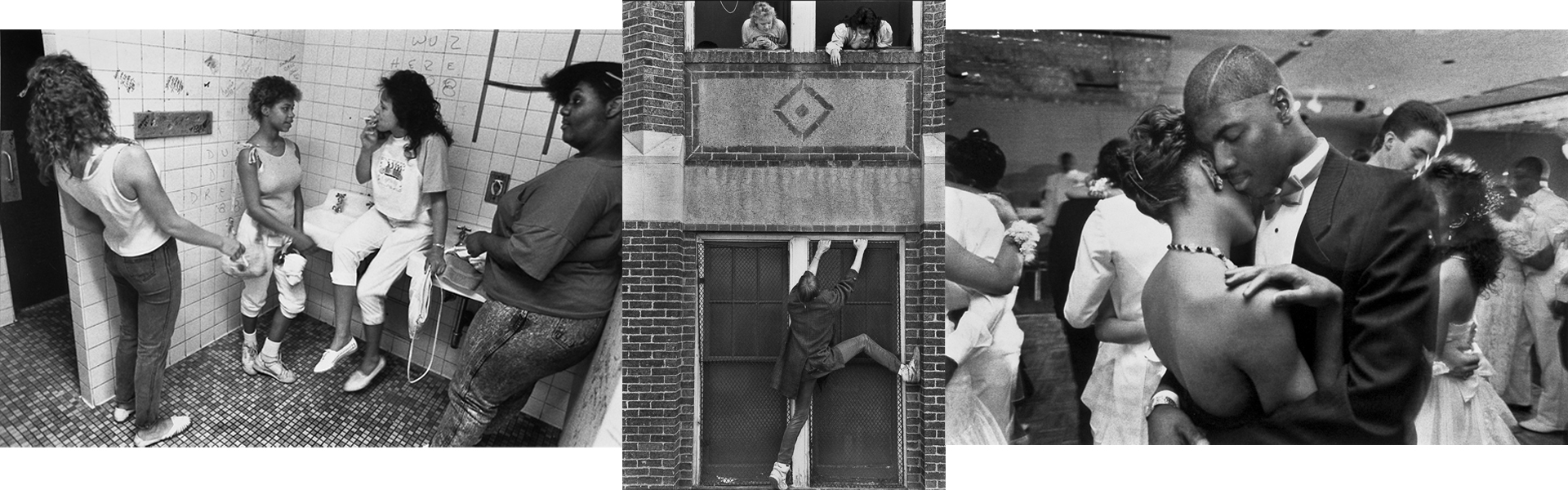 Three images that depict high school life in the 1980s at an inner city school in Detroit, Michigan
