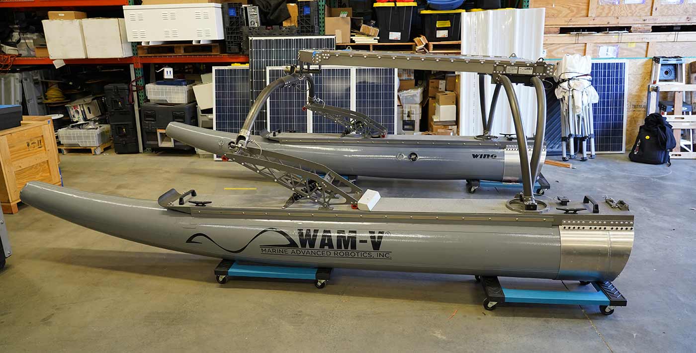 The platform on top of the WAM-V will serve as home base for the autonomous drone the students are developing.