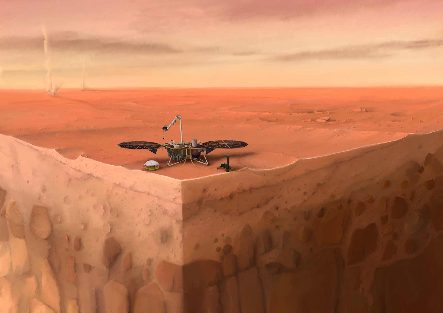 An artist's concept of NASA's InSight lander on Mars.