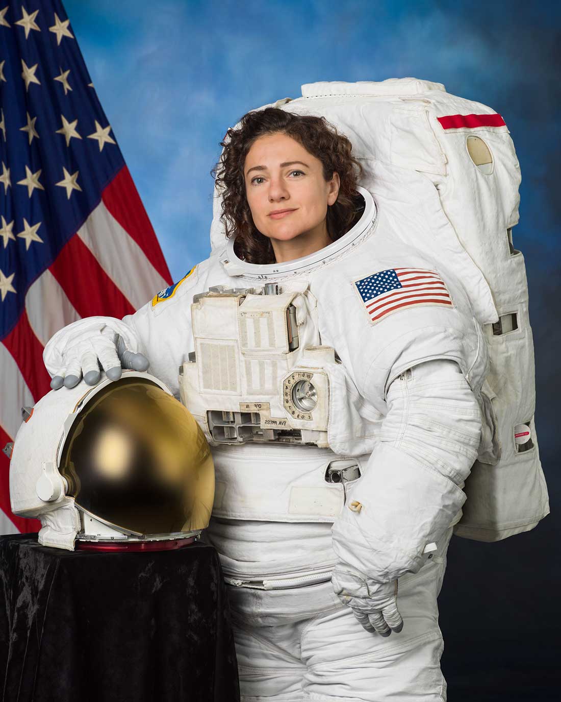 Portrait of NASA Astronaut Jessica Meir in a spacesuit.