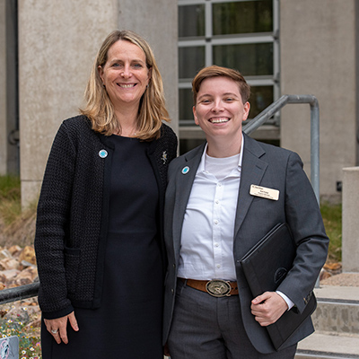 Vice Chancellor for Student Affairs Alysson Satterlund with Manager of the Student Veterans Resource Center Nat Kapp.