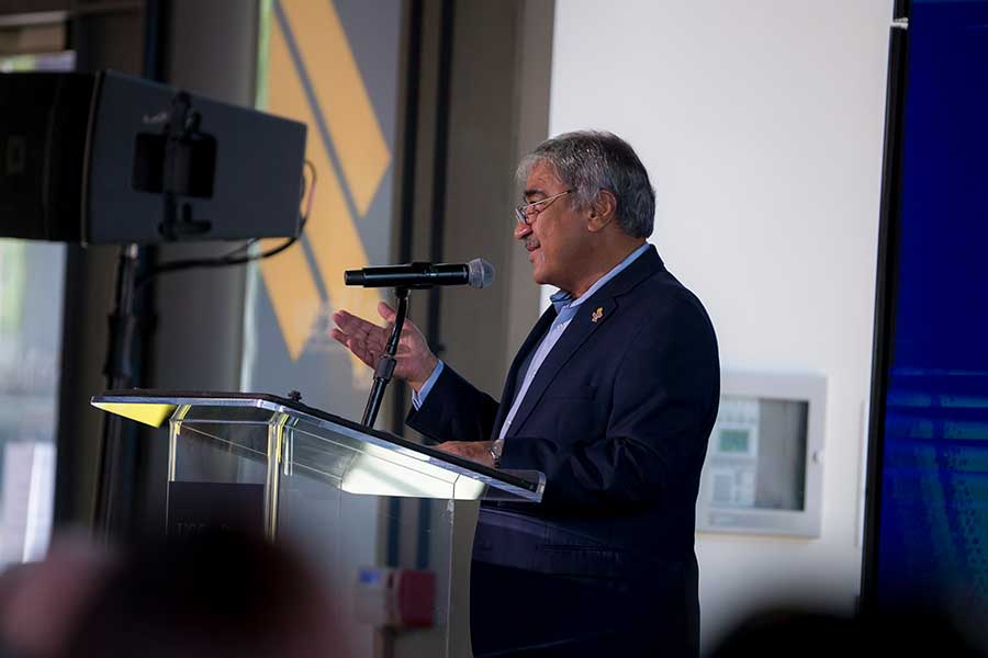 Chancellor Pradeep K. Khosla speaking at the opening.