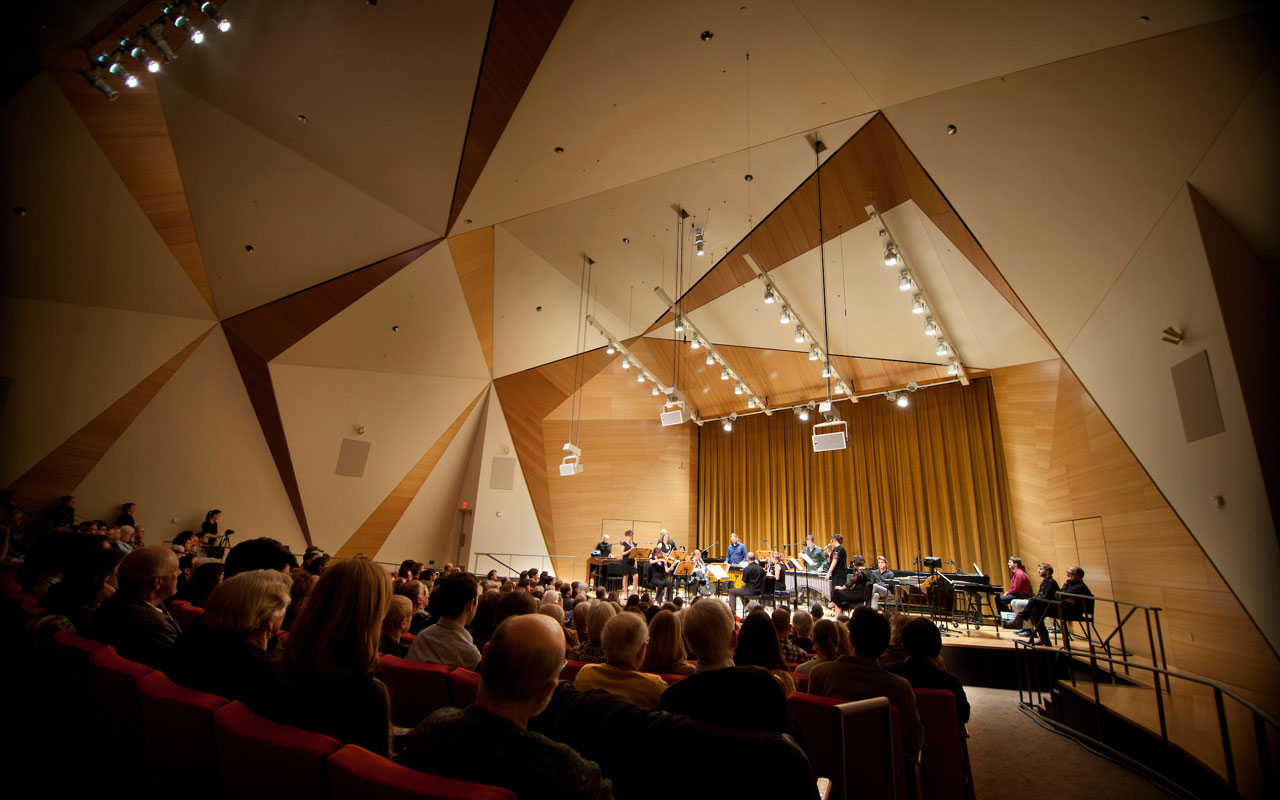 guests watching a concert in the Conrad Prebys Concert Hall, pre-pandemic