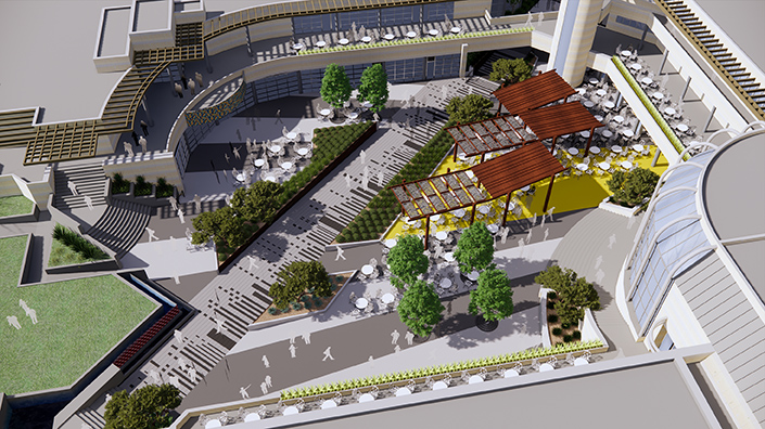 Rendering of the remodel of Price Center Plaza