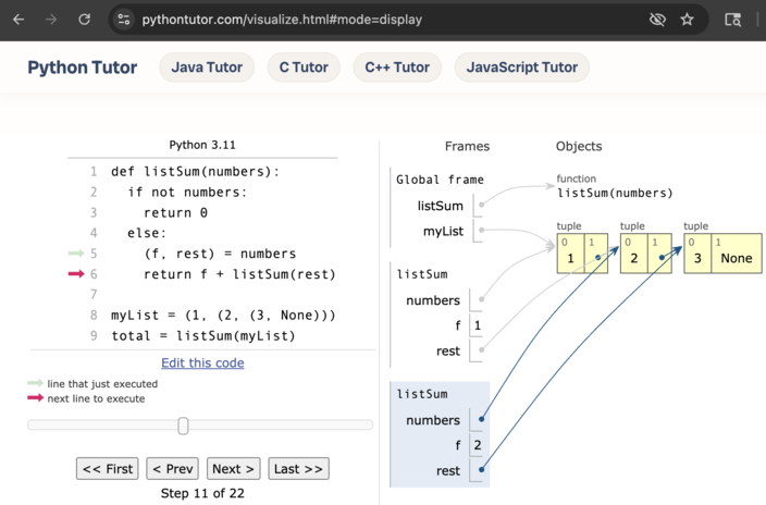 screen shot of Python Tutor