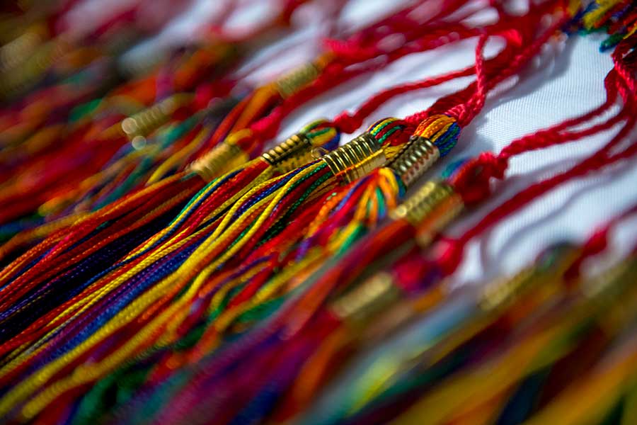 Rainbow-colored tassels.