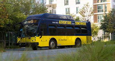 A Triton Transit shuttle bus on campus.