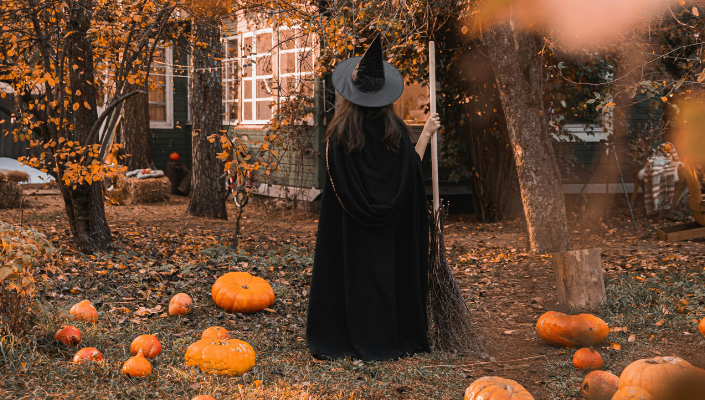 Back View Of Woman in Black Witch Costume