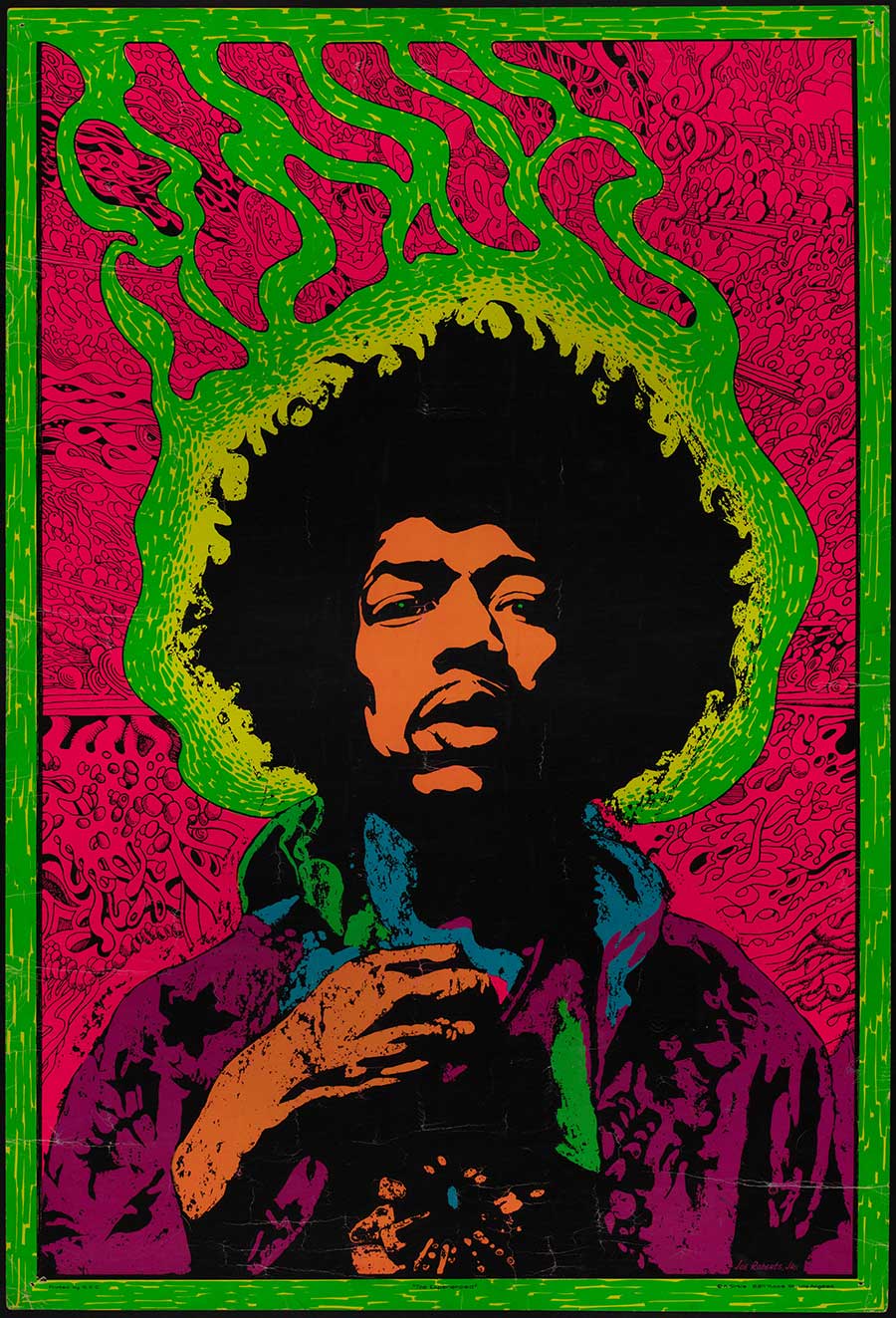 A poster of Jimi Hendrix.